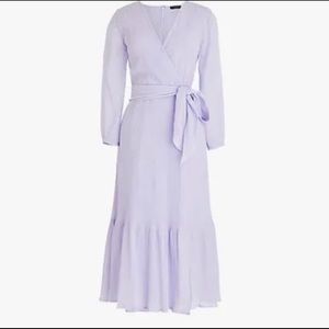 Elegant Lilac Wrap Midi Dress with Tie Waist